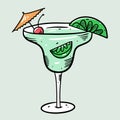 Green Martini cocktail. Cartoon flat vector illustration. Isolated on soft green background. Royalty Free Stock Photo
