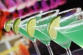 Green Martini Cocktails in glasses in a bar Royalty Free Stock Photo