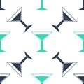 Green Martini glass icon isolated seamless pattern on white background. Cocktail icon. Wine glass icon. Vector Royalty Free Stock Photo