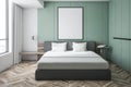 Green master bedroom interior, wardrobe, poster Royalty Free Stock Photo