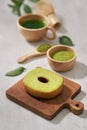 Green matcha Baumkuchen Japanese roll cakes with matcha, selective focus Royalty Free Stock Photo