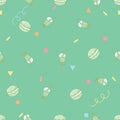 Green Matcha Macaron and Bubble Tea Seamless Pattern on Mint Green Background Royalty Free Stock Photo