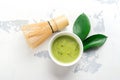 Green matcha tea drink and tea accessories on white background Royalty Free Stock Photo