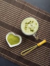 Green matcha tea latte drink top view Royalty Free Stock Photo