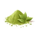 Green Matcha Tea Powder Heap with Tea Leaf. Pile of Maccha or Green Wheat Powder for Healthy Drink Royalty Free Stock Photo