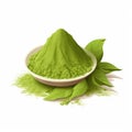 Green Matcha Tea Powder Heap with Tea Leaf. Pile of Maccha or Green Wheat Powder for Healthy Drink Royalty Free Stock Photo