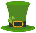 Green material leprechaun hat with brown leather band vector illustration.