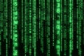 Green matrix code digital rain background, computer generated. Royalty Free Stock Photo