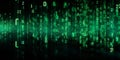 Green matrix code digital rain background for internet technology, programming Royalty Free Stock Photo