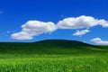 green meadow, blue sky and white clouds Royalty Free Stock Photo