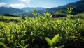 Green meadow, fresh leaves, mountain peak, tranquil tea generated by AI Royalty Free Stock Photo