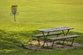 The green meadow on the Gurten hill in the city of Bern where there is a field from the national frisbee tournament