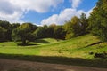 Green meadow, hills and trees landscape Jaegersborg, Copenhagen.