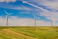 Green meadow with Wind turbines generating electricity Royalty Free Stock Photo