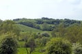 Green meadows, rolling hills and flowering trees of the English countryside. Royalty Free Stock Photo
