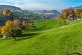 Green meadows and typical Switzerland village near town of Interlaken Royalty Free Stock Photo