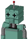 Green Mech With Cube Head And Speakers Mouth And Plus Sign Eyes And Single Led Antenna