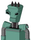Green Mech With Cylinder-Conic Head And Toothy Mouth And Angry Eyes And Three Dark Spikes