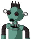 Green Mech With Rounded Head And Round Mouth And Red Eyed And Three Dark Spikes