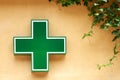 Green medical cross sign