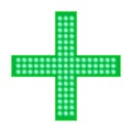 Green medical cross sign realistic vector illustration. Pharmacy LED signage. Plus board. Template for design Royalty Free Stock Photo