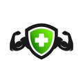 green medical muscle shield logo concept
