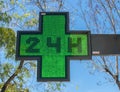 medical twenty-four-hour drugstore signboard at day
