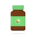 Green medicine bottle in flat style, 