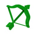 Green Medieval bow and arrow icon isolated on transparent background. Medieval weapon.