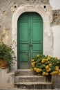 Green Mediterranean door, created with generative AI