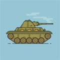 Green medium tank in profile, vector flat illustration, outline icon