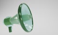 Green megaphone isolate on white background with copy space for texts. Loudspeaker on white background. 3D render spruce magaphone