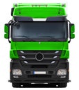 Green Mercedes Actros truck with black plastic bumper.