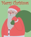green merry christmas card with santa claus holding green bag with gifts Royalty Free Stock Photo