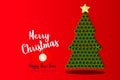 Green Merry Christmas and happy new year tree pine with golden star on red background for holiday decoration card design Royalty Free Stock Photo