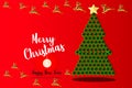 Green Merry Christmas and happy new year tree pine with golden star on red background for holiday decoration card design Royalty Free Stock Photo