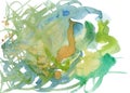 Green messy expressive watercolor stain. dynamic multicolor abstraction