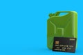 Green Metal Jerrycan and Black Plastic Golden Credit Card with Chip. 3d Rendering Royalty Free Stock Photo