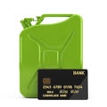 Green Metal Jerrycan and Black Plastic Golden Credit Card with Chip. 3d Rendering Royalty Free Stock Photo