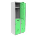 Green metal locker with open door. Two level compartment. 3d rendering illustration isolated on white background Royalty Free Stock Photo