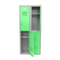 Green metal locker with open doors. Two level compartment. 3d rendering illustration Royalty Free Stock Photo