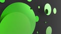 Green metal and opaque circles and cylinders on colored background. Abstract background for graphic design with transparent glass