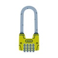 Green Metallic Padlock as Portable Lock with Shackle Vector Illustration