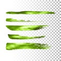 Green metallic paint brush stroke set.