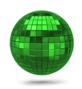 Green metallic polygonal sphere isolated on white background. Green disco mirror ball. 3D rendering Royalty Free Stock Photo