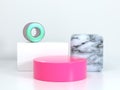 Green metallic ring circle white geometric scene pink circle square marble texture blank podium 3d rendering Royalty Free Stock Photo