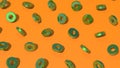 Green metallic rings, orange background. Abstract illustration, 3d rendering. Royalty Free Stock Photo