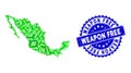 Scratched Weapon Free Stamp and Mexican Map Green Collage of Pistol Gun Icons Royalty Free Stock Photo