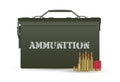 Green military ammunition box with some bullets