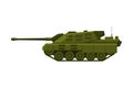 Green Military Tank, Heavy Special Machinery, Armored Fighting Vehicle, War Transport Flat Vector Illustration Royalty Free Stock Photo